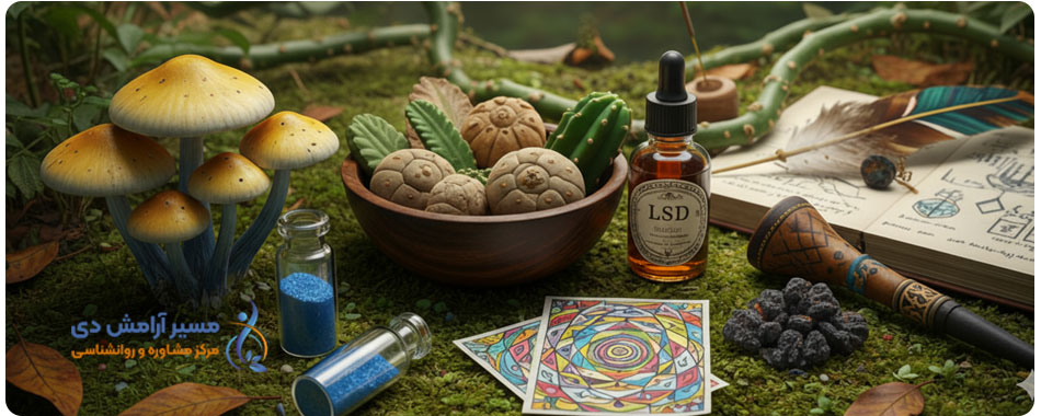 سایکدلیکها و درمان افسردگی مقاوم: انقلابی در روانپزشکی نوین با Psilocybin 3 تصویری از انواع سایکدلیکها در محیط طبیعی، مرتبط با درمان.